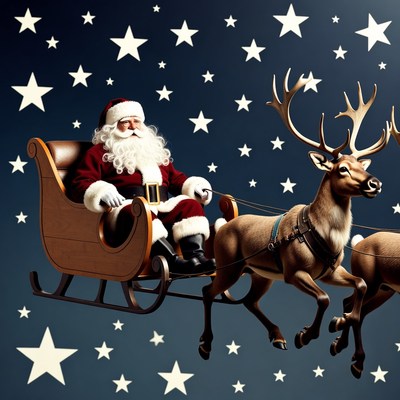 Santa Claus riding sleigh with reindeer