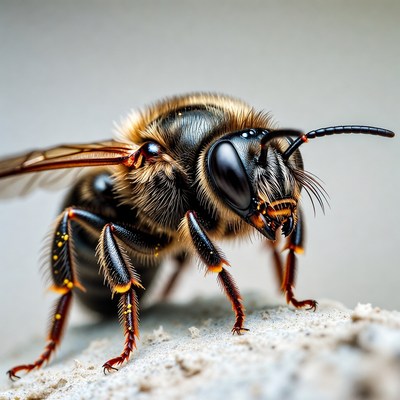 Close-up of furry black bee
