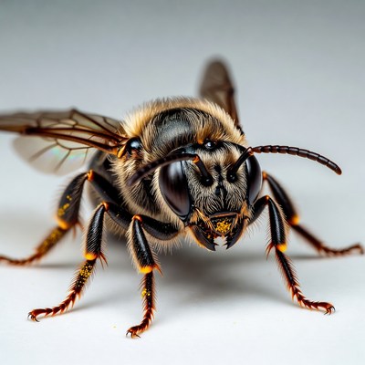 Close-up of furry black bee