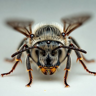 Close-up of fluffy mining bee