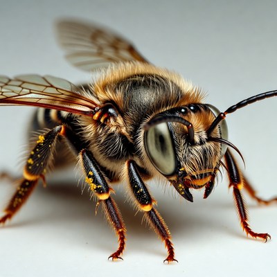Close-up of furry hoverfly