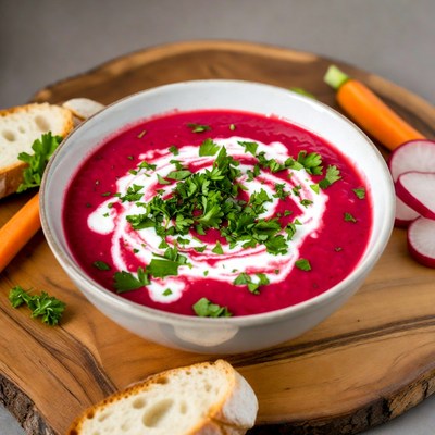 Beet Soup in White Bowl