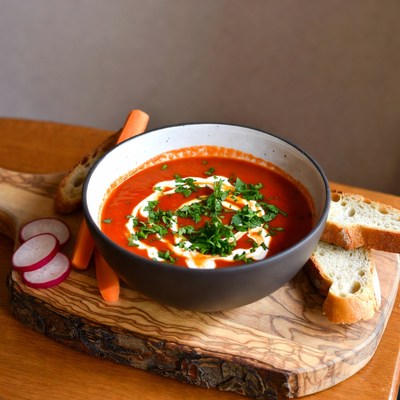Tomato Soup with Bread and Veggies