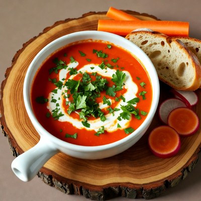 Tomato Soup with Bread and Carrots