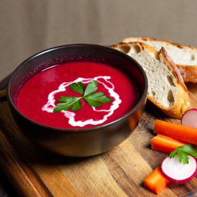 Bowl of Beet Soup with Bread