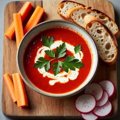 Creamy Tomato Soup with Carrots and Bread