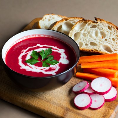 Beet Soup with Bread and Carrots