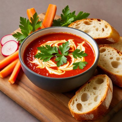 Tomato Soup with Bread and Carrots