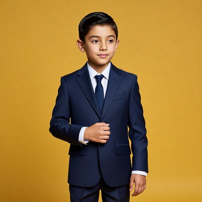 Young boy in navy suit