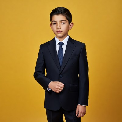 Young boy in navy suit