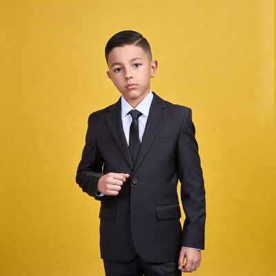 Latino boy in black suit
