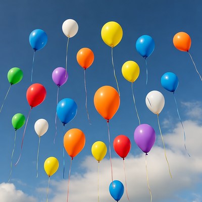 Colorful Balloons Floating in Blue Sky