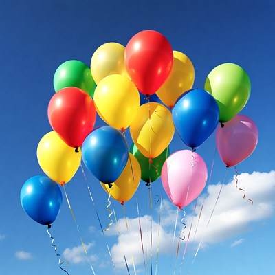 Colorful Balloons Floating in Blue Sky