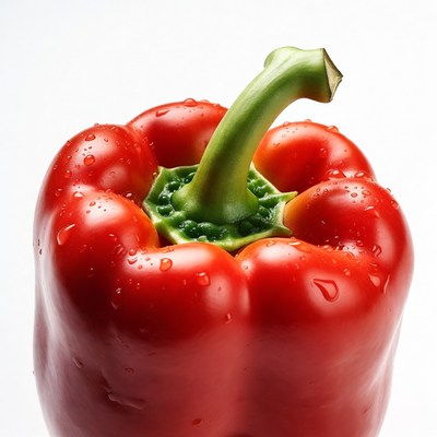 Fresh Red Bell Pepper with Water Droplets