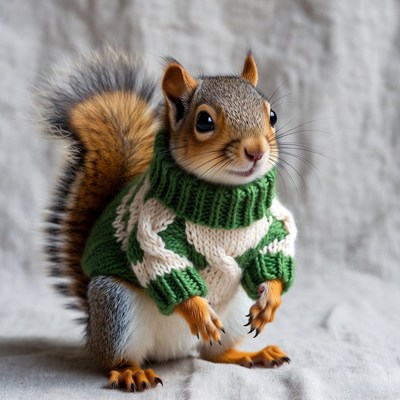 Squirrel Wearing Green Sweater