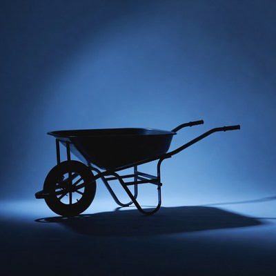 Wheelbarrow silhouette on blue background