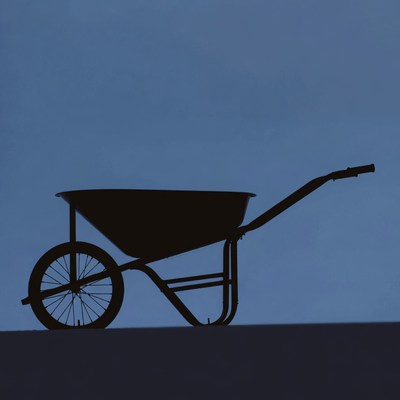 Wheelbarrow Silhouette on Blue Background