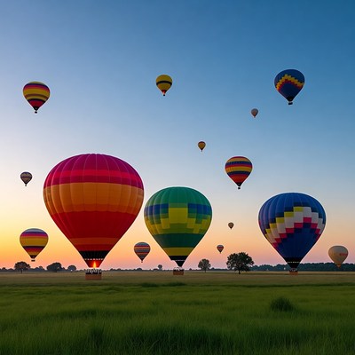 Colorful Hot Air Balloons Over Field