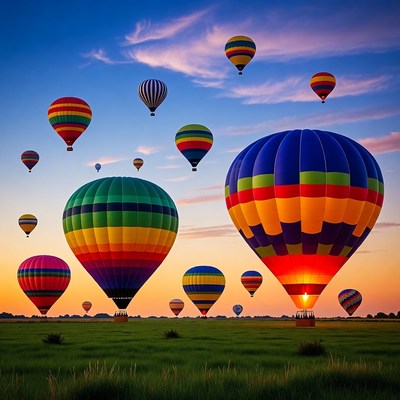 Colorful Hot Air Balloons Over Field