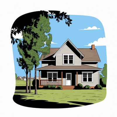 Gray House with Porch and Trees