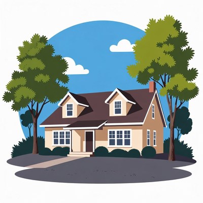 House with Trees Illustration