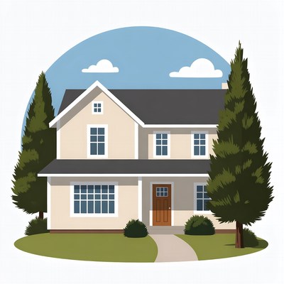 Cartoon House with Trees