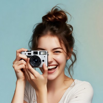 Young woman holding camera