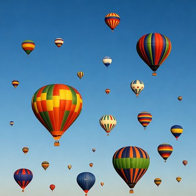 Colorful Hot Air Balloons in Blue Sky