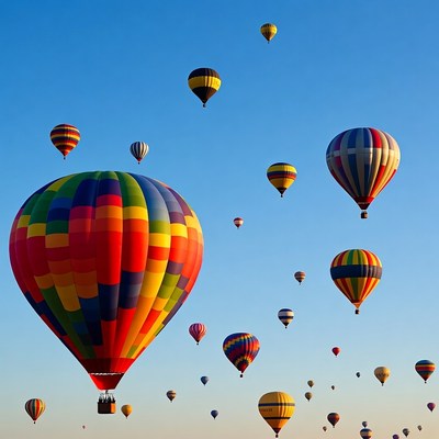 Colorful Hot Air Balloons in Blue Sky