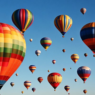 Colorful Hot Air Balloons in Blue Sky