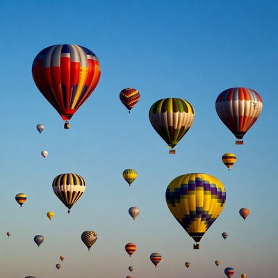 Colorful Hot Air Balloons in Blue Sky