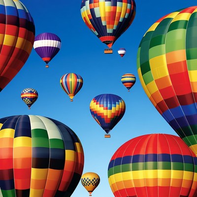 Colorful Hot Air Balloons in Blue Sky