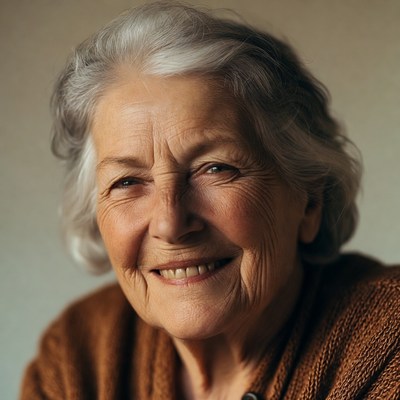 Smiling elderly woman with gray hair