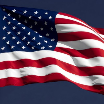 Waving American Flag on Blue Background