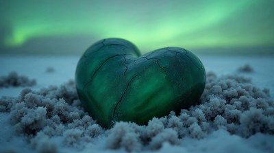 Cracked Green Heart on Snowy Ground