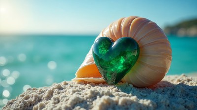 Green Heart Seashell on Beach