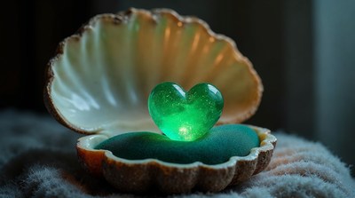 Green Heart Gem in Open Seashell