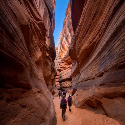 Hikers in Narrow Red Rock Canyon