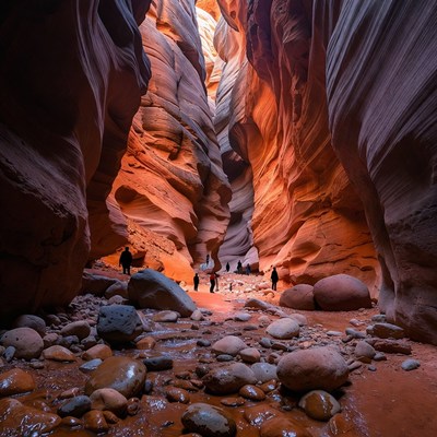 Hikers in Slot Canyon