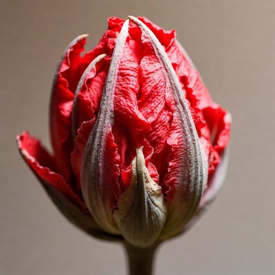 Red Tulip Bud Blooming