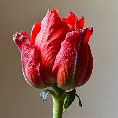 Red Rose Bloom on Stem