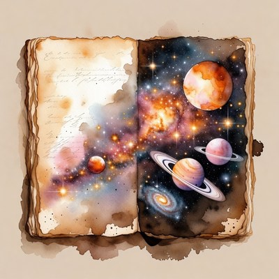 Open book with watercolor galaxy