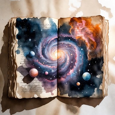 Open Book with Galaxy Illustration