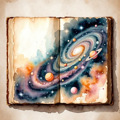 Open Book with Galaxy Illustration