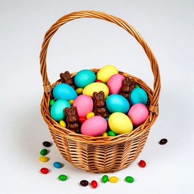 Colorful Easter Eggs in Wicker Basket