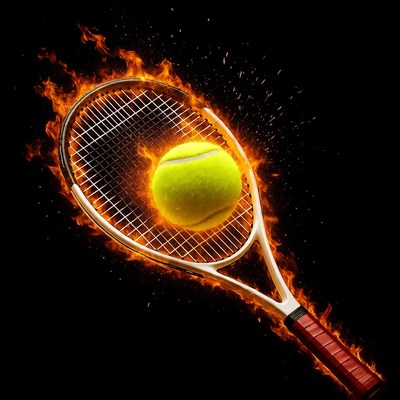 Flaming Tennis Racket and Ball