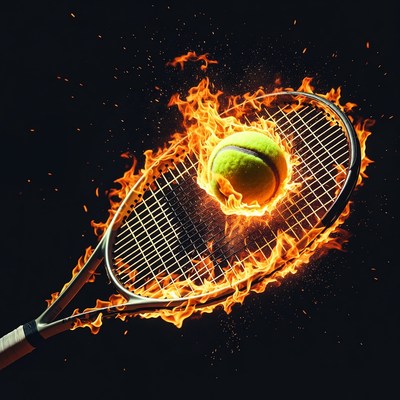 Flaming Tennis Racket with Ball
