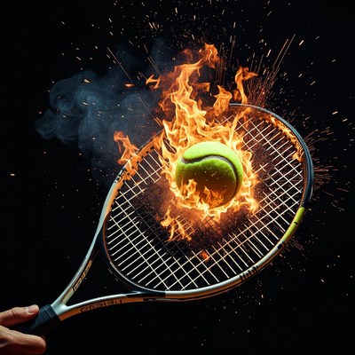 Burning Tennis Ball in Racket