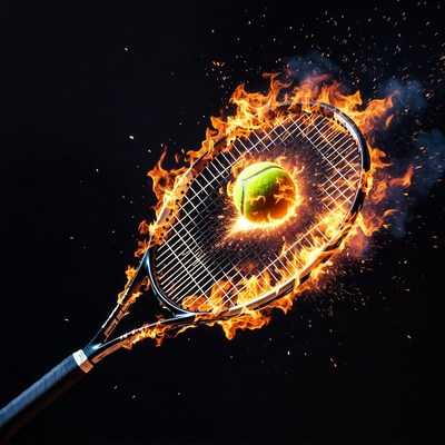 Flaming Tennis Racket with Ball