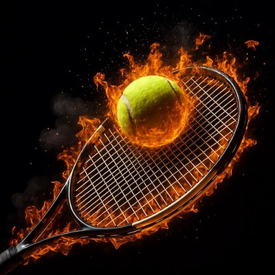 Flaming Tennis Ball and Racket